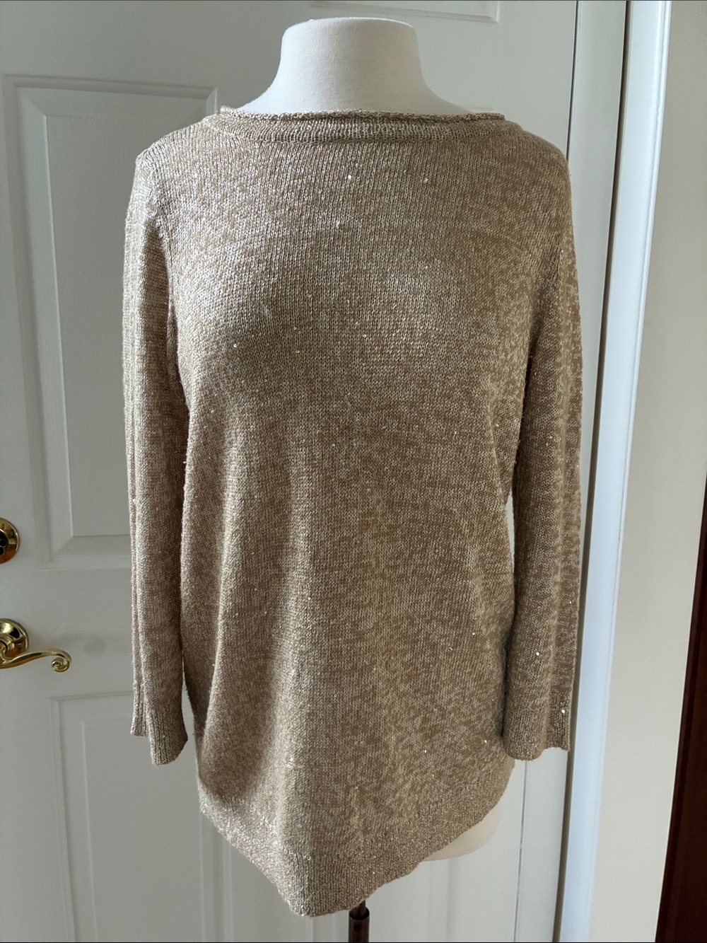 Talbots tan/cream sweater w/ sequins